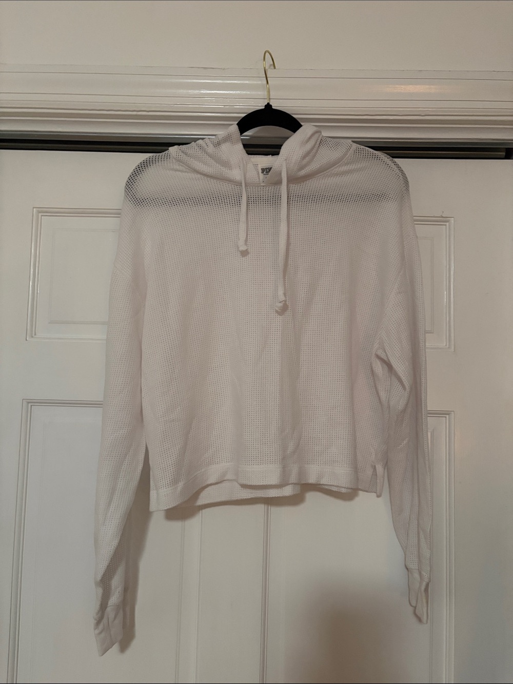 PINK Victoria's Secret White Waffle-Knit Hooded Top